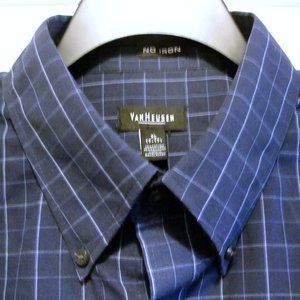 Van Heusen LS XL No Iron Dark Blue Light Blue White